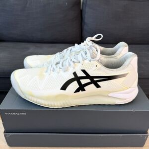 Asics Gel Resolution 8 White Black Tennis Pickleball Shoes 1041A079 Men's 12.5